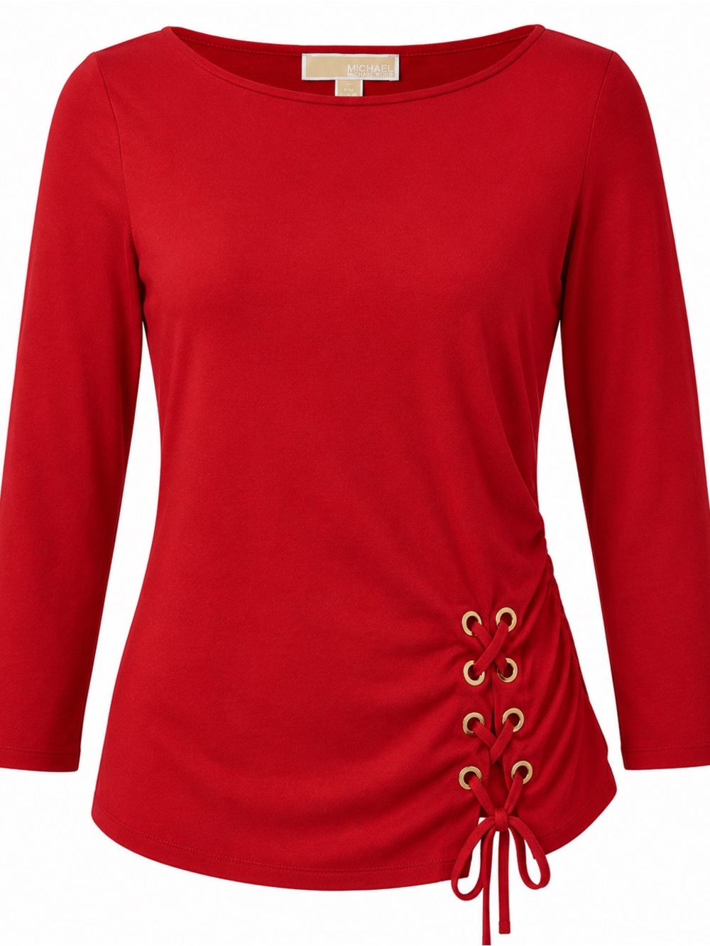 Michael Kors Red Long-Sleeve Side Lace-Up Top
